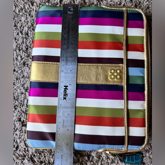 Coach Signature Striped Satin IPad Tablet Sleeve Tech Case Pouch Clutch Gold Bag - Picture 8 of 8
